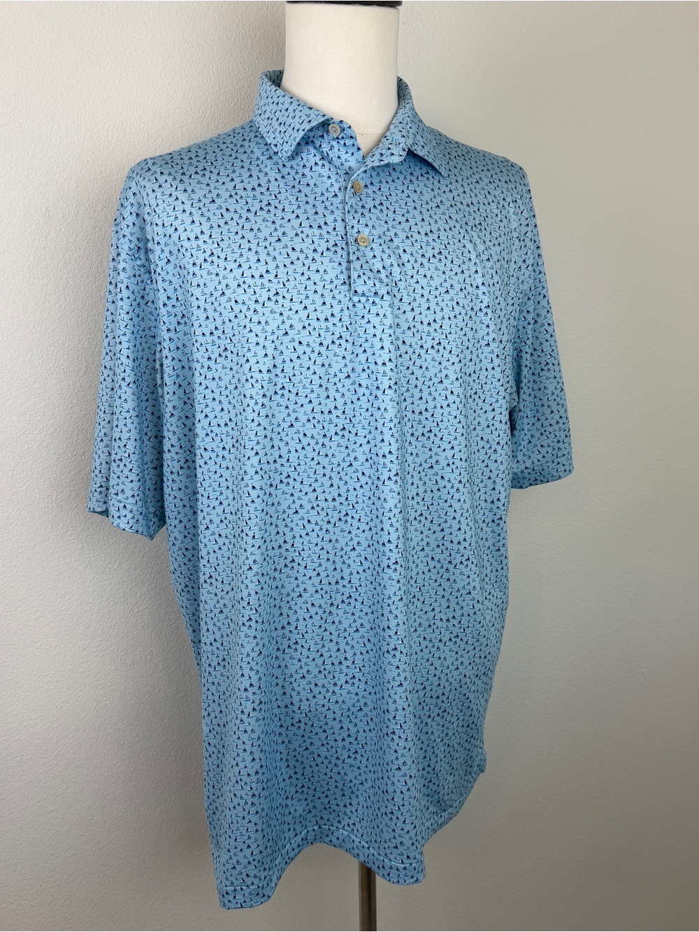 Peter Millar Mens Summer Comfort Polo | Blue with sailboat pattern | XL
